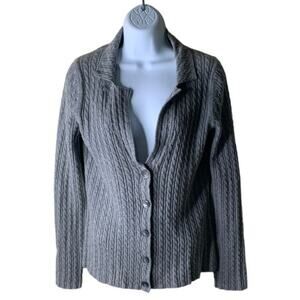 Boden Cable Knit Cardigan Wool Sweater Women Size 8 Long Sleeves Collared Gray